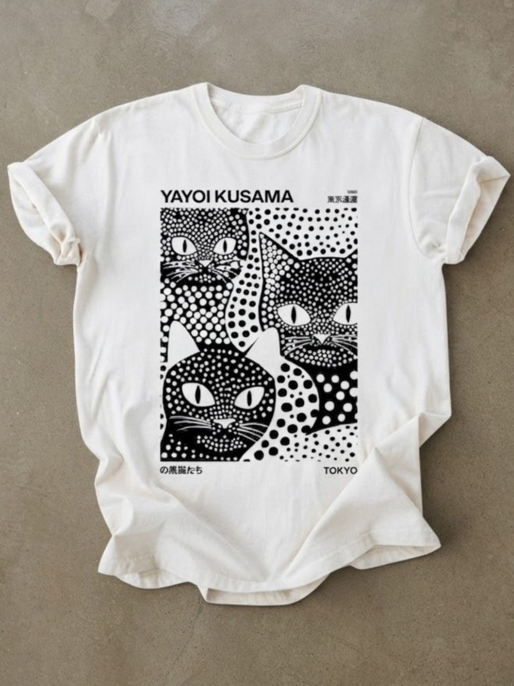 Contemporary Cat Art Polka Dot White Gildan T-Shirt